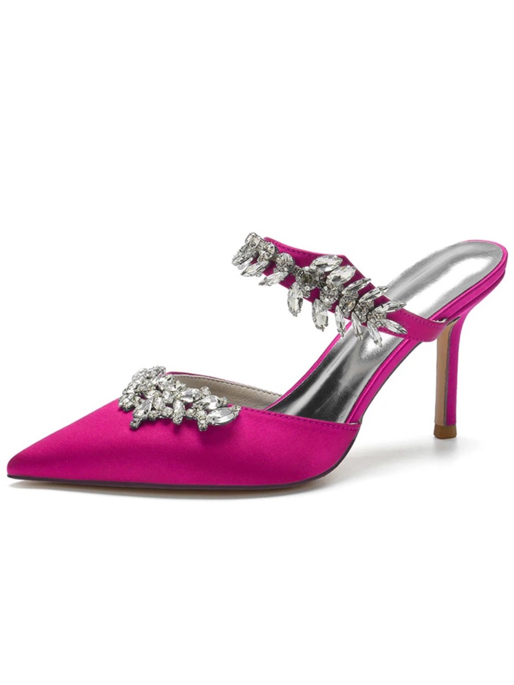NEW💫 Women's Fuchsia Crystal-Embellished Pointed Toe Mule Heels